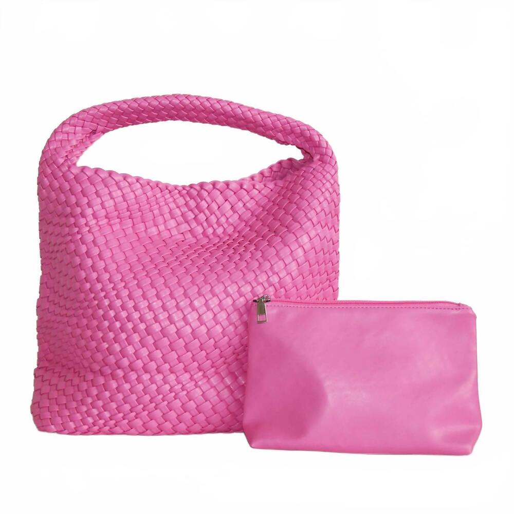 NEW LEMONBELLA women's woven tote bag in barbie pink